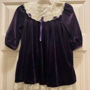 Rare Editions dress. Purple velvet with lace trim and off white collar.
